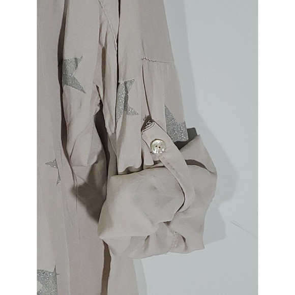 Venti6 Button Down Tattered Style Long Sleeve Shirt Glittery Silver Stars Medium - Picture 7 of 11